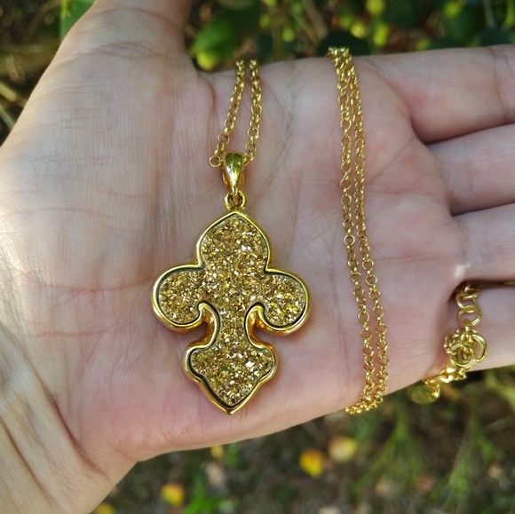 Marcia Moran Fleur De Lis⚜️ Druzy Pendant Necklace - Picture 8 of 9